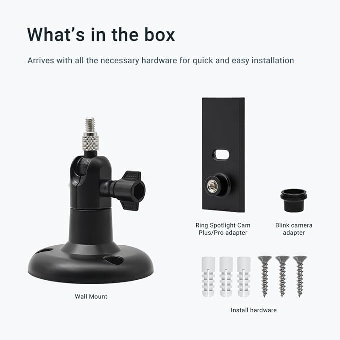 Holicfun 360° Adjustable Indoor/Outdoor Security Camera Wall Mount - Universal 1/4"-20 Thread Mounting Bracket for Ring, Blink, Eufy, Google Nest, Arlo, Wyze & More - Black