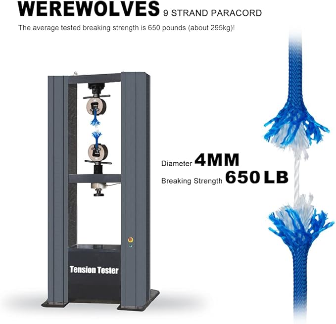 WEREWOLVES 650lb Paracord/Parachute Cord - 9 Strand Paracord Rope - 100', 200' Spools of Parachute Cord, Type III Paracord for Camping, Survival