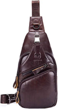 Hebetag Leather Sling Bag Crossbody Backpack for Men Women Outdoor Travel Shoulder Chest Pouch Casual Hiking Pack Casual Daypack