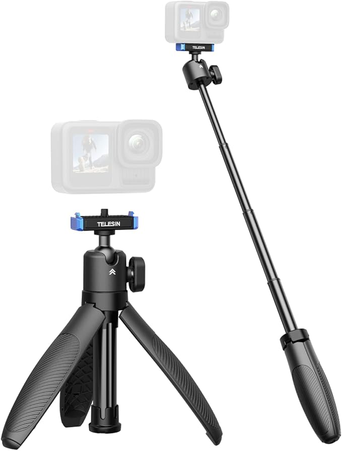 TELESIN 40cm/15.7'' Mini Selfie Stick Tripod Compatible with Gopro 13 Action Camera, Magnetic Quick Release Selfie Handle Grip,360° Adjustable Portable Extension Monopod for Go Pro Hero 13 Accessories