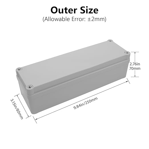 LeMotech IP67 Waterproof Junction Box ABS Plastic Project Box Dustproof Electrical Box Outdoor Enclosure for Electronics DIY Case Gray 9.8X 3.1x 2.8 inch (250x 80x 70 mm)