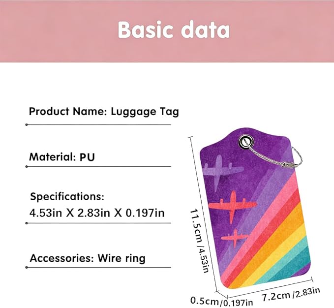2Pcs Retro Airplane Luggage Tags for Suitcases, 2.83x4.53 Vintage Rainbow ID Labels with Privacy Cover, Aesthetic Travel Bag Tags for Backpacks, Graduation Gift for Pilot Flyers, Set of 2
