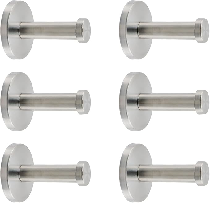 Wall Hooks Heavy Duty Coat Hooks Stainless Steel Clothes Hanger for Hanging Bathroom Towels Handbag Silver 2-inch Length with 12mm Shank Dia - Pack of 6