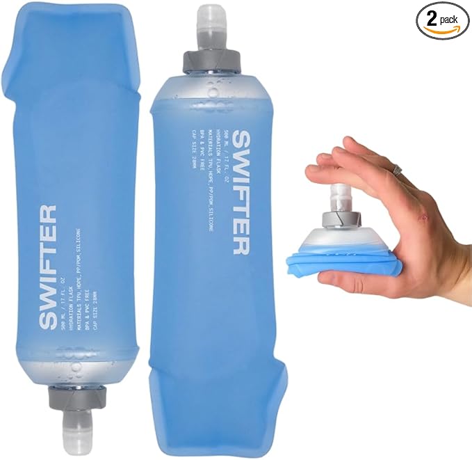SWIFTER 2x Soft Flask 500ml | Running, Hiking, Cycling Hydration Flask | Collapsible, Leakproof, Reusable | Matt Finish, Sky Blue