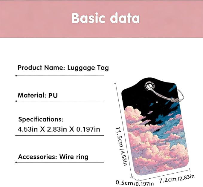 2Pcs Pink Clouds Luggage Tags for Suitcases, 2.83x4.53 Starry Sky ID Labels with Privacy Cover, Aesthetic Anime Bag Tags for Backpacks, Graduation Gift for Girls, Set of 2