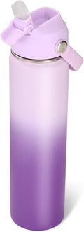 Fijinhom 24oz Insulated Stainless Steel Water Bottle, Wide Mouth Double Wall Vacuum, Silicone Straw, Sweat & Leak Proof, BPA Free Insulated Water Flask for Travel, Purple Gradient