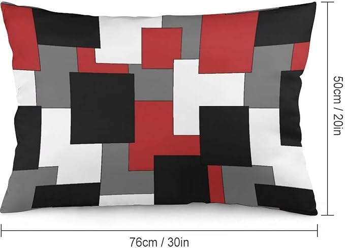 Red Black Grey White Throw Pillow Covers Set of 2 Queen Size Abstract Modern Art Geometric Pillow Cushion Cases Standard Pillow Cases Decorative Pillowcase 20X30 Inch for Sofa Bed