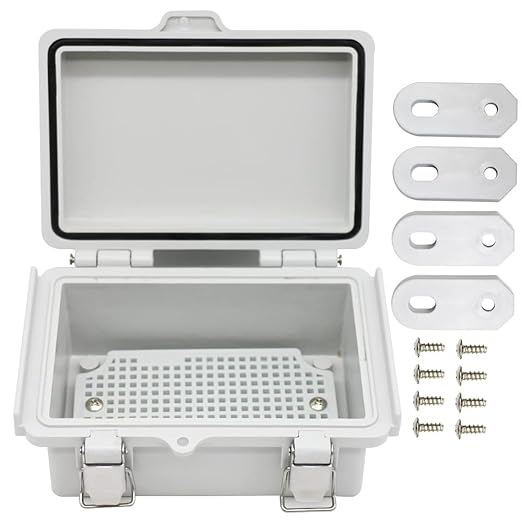 Mini Grey Watertight Junction Box Hinged Cover with Stainless Steel Latch Outdoor Weatherproof Custom PVC Plastic Enclosure Box for Project with Mounting Plate 5.9×3.9×2.8 inch(150×100×70mm)