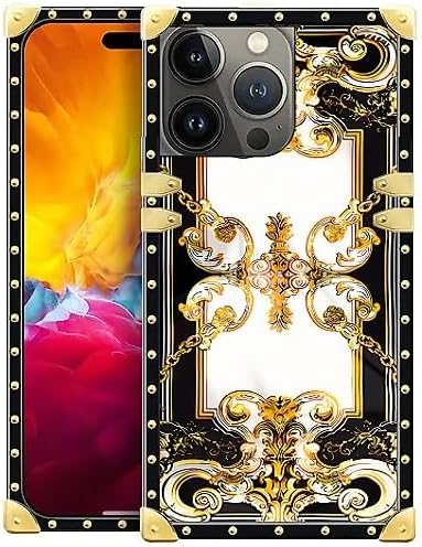 Compatible with iPhone 15 Pro Max Case, Gold Grain Flowers Luxury Golden Decoration for Girl Women Soft TPU Shockproof Protective Hard PC Back for iPhone 15 Pro Max