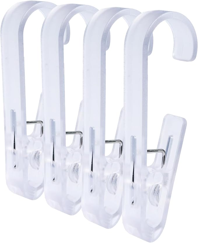 Laundry Hooks with Clips Hanger Closet Organizer Clamps Socks Boot Bras Towels for Bathroom Wardrobe Kitchen Office 4Pcs (Transparent)