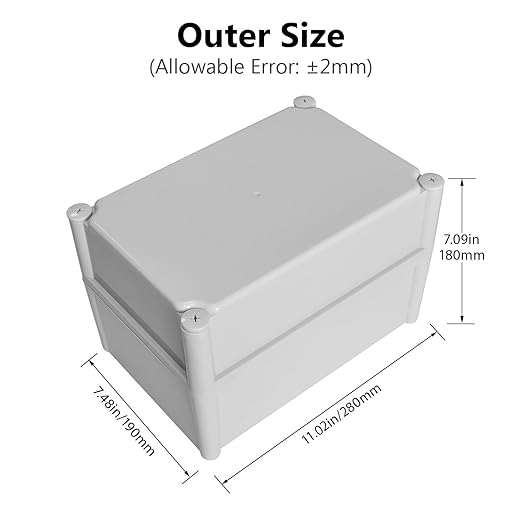 LeMotech IP67 Waterproof Junction Box ABS Plastic Project Box Dustproof Electrical Box Outdoor Enclosure for Electronics DIY Case Gray 11x 7.5X 7.1 inch (280x 190x 180 mm)