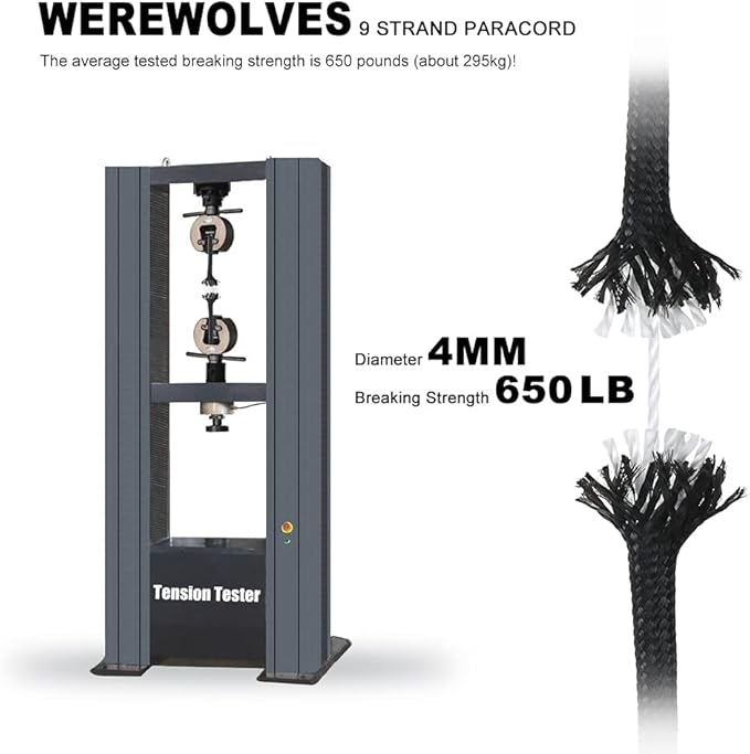 WEREWOLVES 650lb Paracord/Parachute Cord - 9 Strand Paracord Rope - 100', 200' Spools of Parachute Cord, Type III Paracord for Camping, Survival
