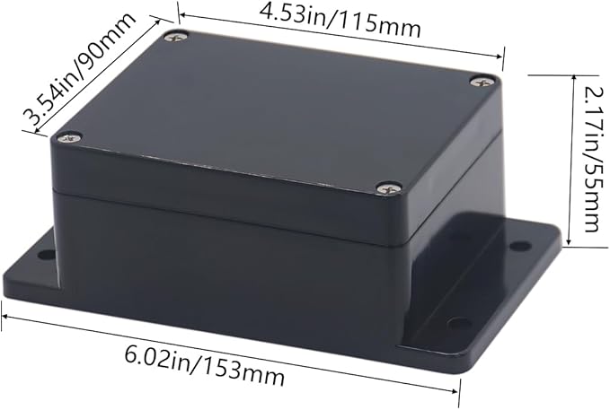 Project Box ABS Black Electrical Boxes IP65 Outdoor Waterproof Box Electronic Junction Box Fixed Ear Power Enclosure with Cable Glands for DIY Project 4.53 x 3.54 x 2.17 inch (115x90x55mm)