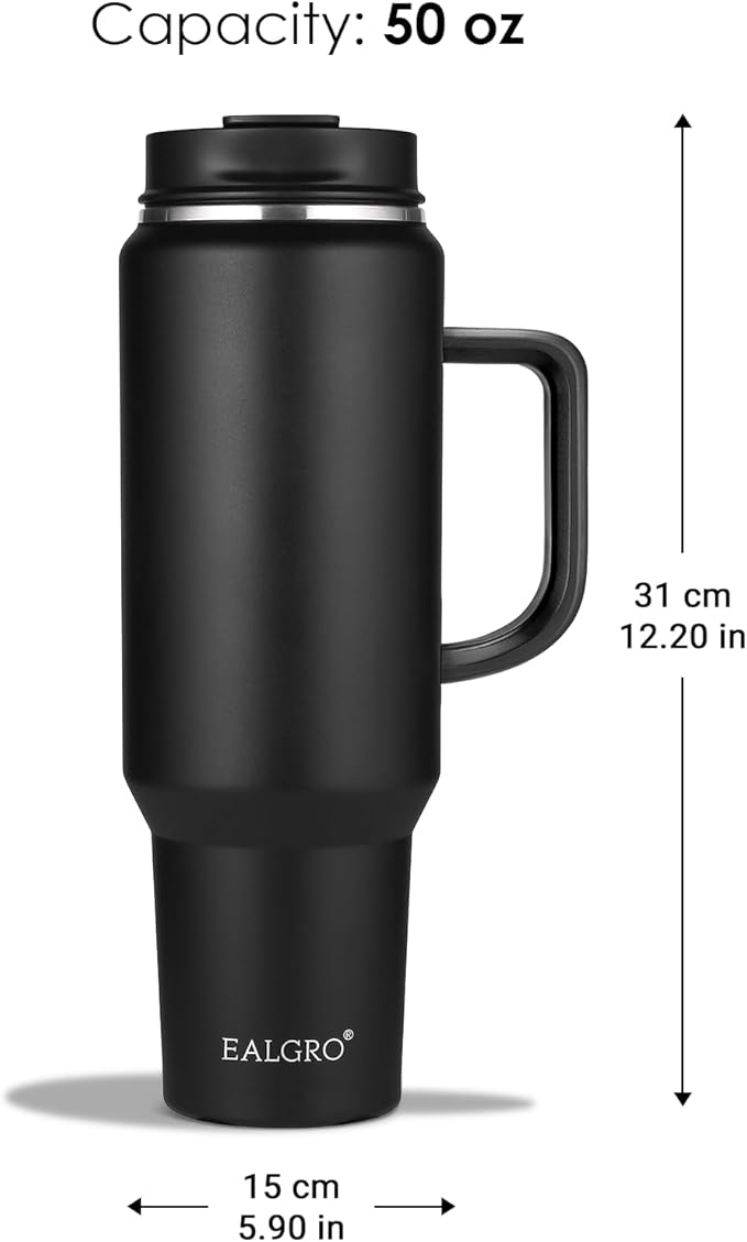 EALGRO 50 oz Tumbler with Handle, Insulated Tumblers with Lid and Straw, Large Metal Sports Water Bottle Jug, Thermal Stainless Steel Travel Coffee Mug Cup, Dark Rainbow
