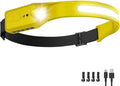 Nessciera Rechargeable LED Headlamp, 400 Lumens, 230° Wide Beam, USB-C, 5 Modes — Lightweight, Adjustable Headband; Hard Hat Clips for Camping, Hiking, Running, Repairs & Gift (1, Yellow)