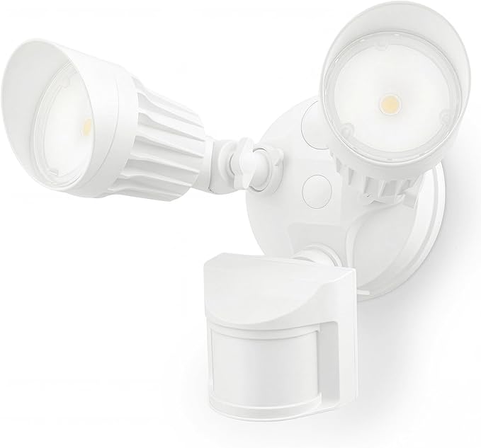 LEONLITE COB LED Security Light, Motion Sensor Outdoor Lights, Dusk to Dawn, 100-277V, ETL Listed, Adjustable Heads, Motion Detector Flood Light, Aluminum, IP65 Waterproof, 3000K Warm White, White