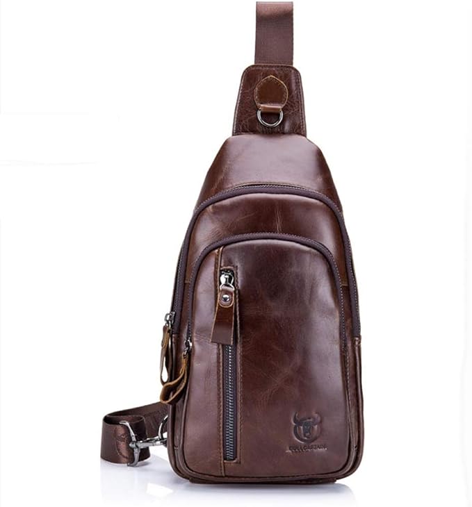 Hebetag Leather Sling Bag Crossbody Backpack for Men Women Travel Outdoor Business Casual Shoulder Chest Bags Day Pack Daypack Brown