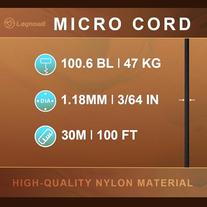 Micro Paracord, 1.18mm x 100ft Thin Mini Utility Braided Small Paracord for Crafting, DIY Project, Camping and More