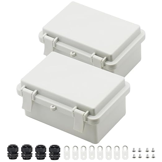 Zulkit 2pcs Junction Box ABS Plastic Dustproof Waterproof IP65 Electrical Boxes Hinged Shell Outdoor Universal Project Enclosure, 5.9 x 3.9 x 2.8 inch