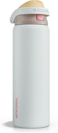 ENCOOL Leakproof Insulated Water Bottle with Straw Dual-Sip Water Bottle Bag-Safe Design for Work, Commute & Gym – Keeps Drinks Cold All Day, 32 oz, Clay Grey