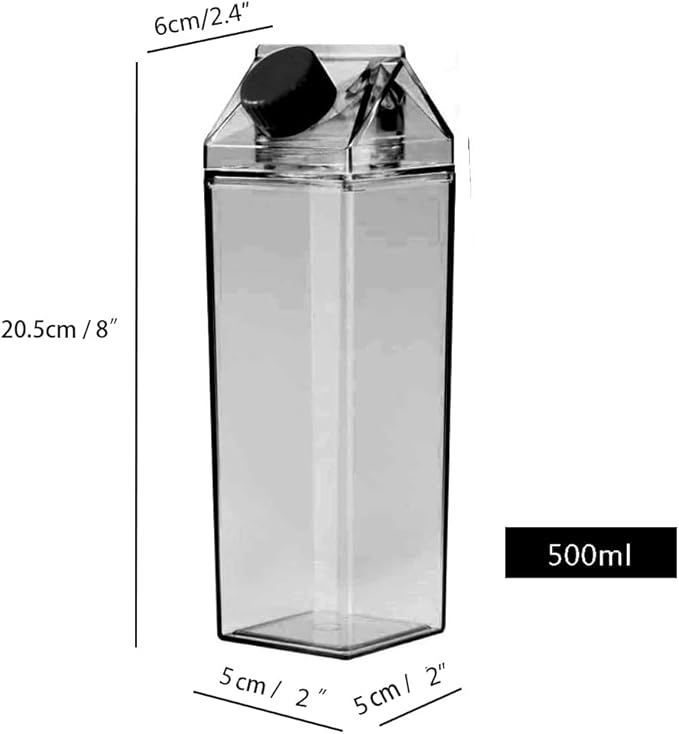 Jinberry 500ml/17Oz Cute Leakproof Milk Carton Water Bottle Portable Drinkware for Outdoor Climbing Tour or Camping