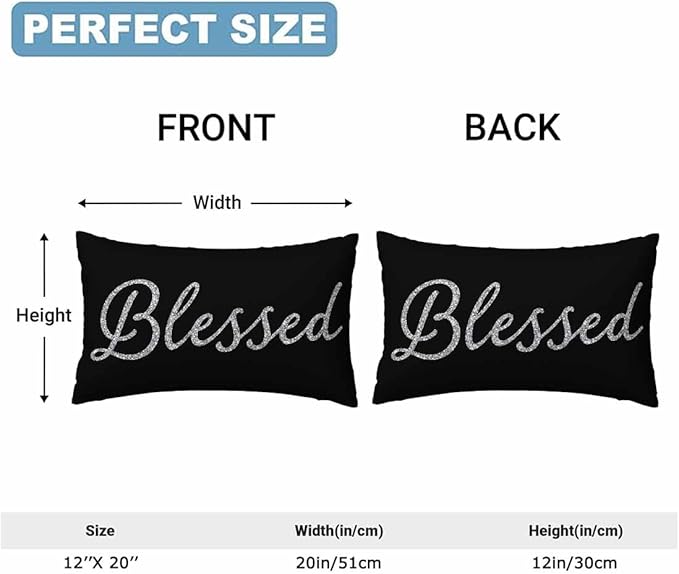Bling Blessed White Throw Pillow Covers 12 X 20 Highlights Blessed Black Set of 2 Pillow Cases Velvet Outdoor Pillowcases Decorative for Home Bed Sofa Couch Hotel