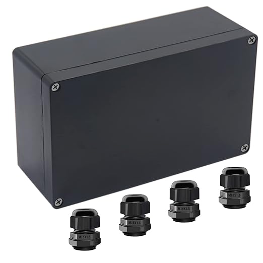 Junction Box IP65 Waterproof ABS Plastic Electrical Project Case Power Junction Boxes, Project Box with 4 PCS M16 Cable Glands 7.87 x4.72 x2.95 inch (200x120x75 mm)