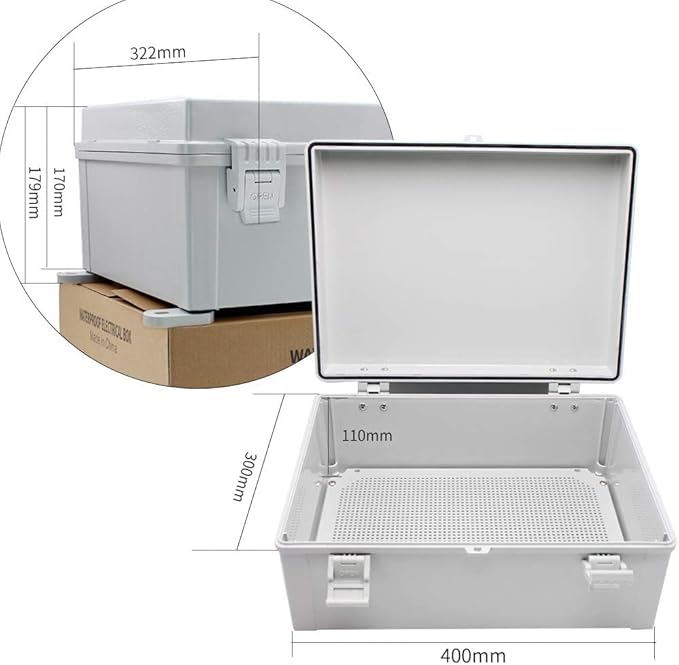 MAKERELE Outdoor electrical Box Weatherproof Includes Internal Mounting Panel 15.7"*11.8"*6.7" (400 * 300 * 170mm) Large Project Box For Electronics Hinged Cover Plastic Clip With 2 NPT 3/4” Glands