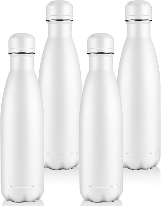 Volhoply 17oz Insulated Water Bottles MultiPack, BPA Free Water Bottle for Kids, Gym, Travel, Sports, Available in Packs of 1, 4, or 8（White,4 Pack）