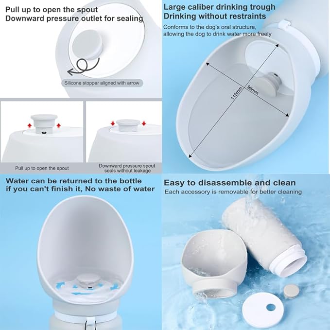 Foldable Portable Dog Water Bottle, 2 in 1 Integrated Collapsible Dog Water Bowl & Travel Dispenser, Leak-Proof Portable Pet Water Cup Ideal for Outdoor Walking, Hiking, Daily Travel(Gray)
