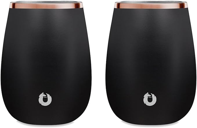 SNOWFOX Premium Vacuum Insulated Stainless Steel Grand Pinot Wine Glass, Chilled Wine Stays Icy Cold, Stemless Cocktail Glasses, Elegant Home Entertaining, Classic Barware, 12oz, Black