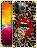 Compatible with iPhone 15 Pro Max Case, Brown Leopard Print Mouth Luxury Golden Decoration for Girl Women Soft TPU Shockproof Protective Hard PC Back for iPhone 15 Pro Max