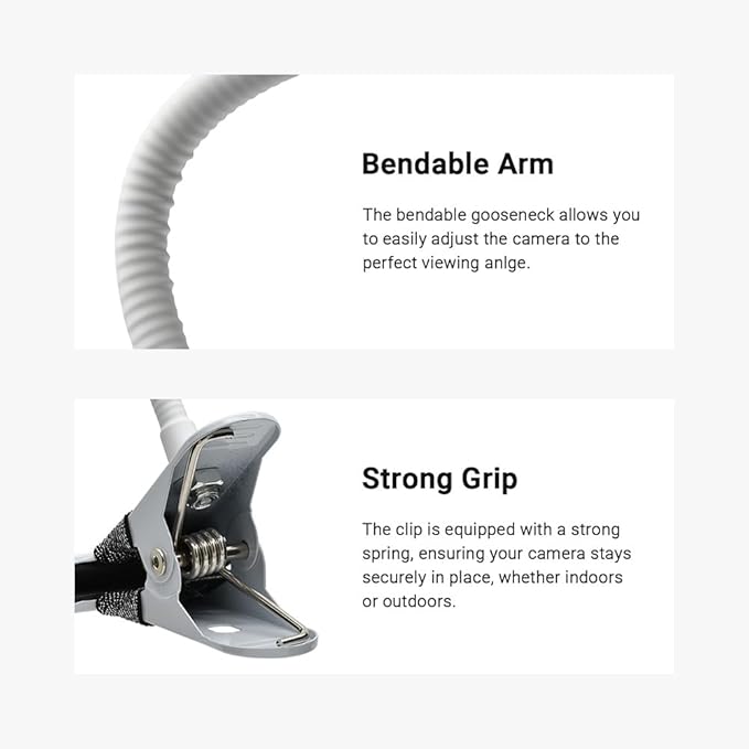 Holicfun Clip Mount for Ring, Blink, Eufy, Google Nest, Wyze, and Arlo Indoor Outdoor Cameras, 15cm Gooseneck Arm, Flexible Adjustment, Strong Clamp, Black