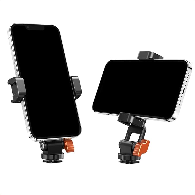 K&F CONCEPT Metal Phone Tripod Mount, Universal Smartphone Stand with 2 Cold Shoe Mount, Adjustable Cellphone Holder for Horizontal and Vertical Shooting, Compatible with iPhone/Samsung and All Phones