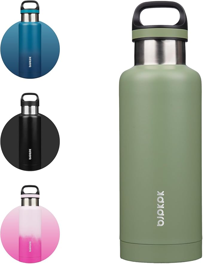 BJPKPK Insulated Water Bottle 32OZ Stainless Steel Water Bottle with Handle Double Walls Vacuum Insulated BPA Free Flask,Forest Green