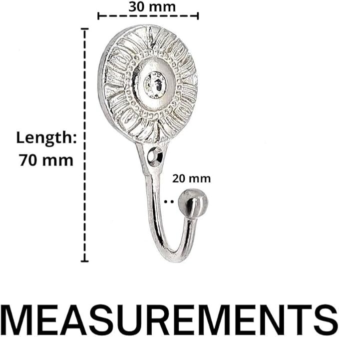 FAPBADRI Multipurpose Hooks, Used to Hang Clothes, Bags, Coats, Curtain Hold Backs, Keys, Colour - Silver, Material - Brass, Round Design, Screws and Wallplugs Included, Pack of 2 Pieces