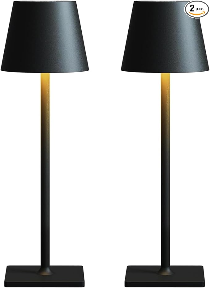 Fizrice Cordless Table Lamp Rechargeable Lamps: 6000mAh Battery Operated Table Lamp Outdoor Waterproof, Touch Control, Portable Wireless Desk Lamp for Dinner/Bedroom/Restaurant(Black 2 Pack)