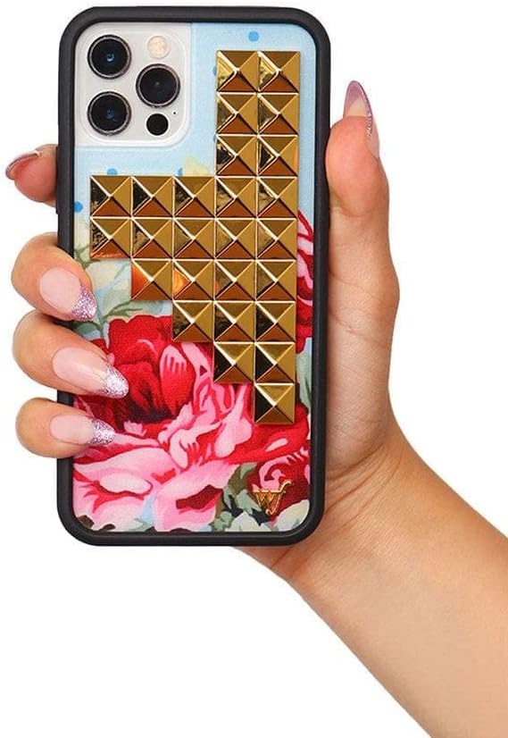 Wildflower Cases - Compatible with iPhone 13 Pro | Protective Black Bumper, 6.5ft Drop Test Certified, Women Owned Small Business | Flowers Pink Gift Cute Trendy | Blue Floral with Gold Pyramid