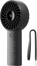 JISULIFE Handheld Portable Fan with Powerful Motor,LED Display,3600mAh Battery,5 Wind Speeds,Lanyard; Summer Essentials USB Rechargeable Hand held Fan for Travel,Beach,Makeup,Concerts-Black