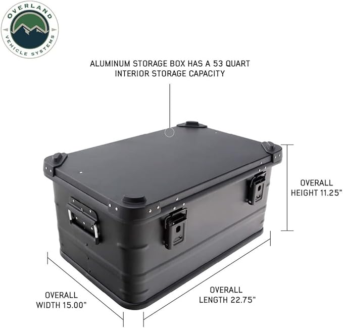 Overland Vehicle Systems Aluminum Box Storage 53QT - Universal Purpose - Heavy Duty Foldable Handles - Heavy Duty Nylon Interior Straps - Boxes are Stackable