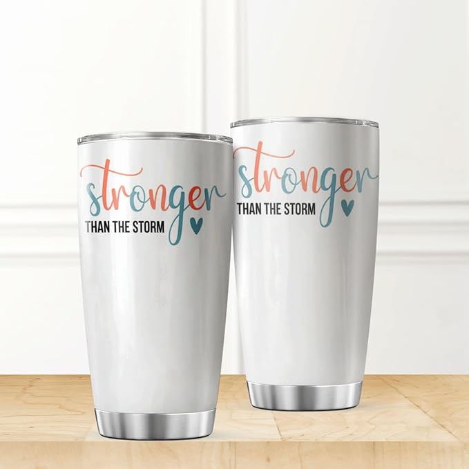 CUBICER Stronger Than The Storm Inspirational Quote 20 Oz Stainless Steel Tumbler For Women Motivational Gift Travel Mug Coffee Iced Drink Hot Cool Heat Tea Bottle Outdoor Insulated