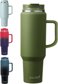 EALGRO 50 oz Tumbler with Handle, Insulated Tumblers with Lid and Straw, Large Metal Sports Water Bottle Jug, Thermal Stainless Steel Travel Coffee Mug Cup, Army Green