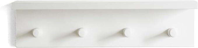 Entrance Coat Rack ，Coat Hooks, Wall-Mounted Wooden Hook Rack, Wall-Mounted Shelves are Very Suitable (White Color Finish—A-1)