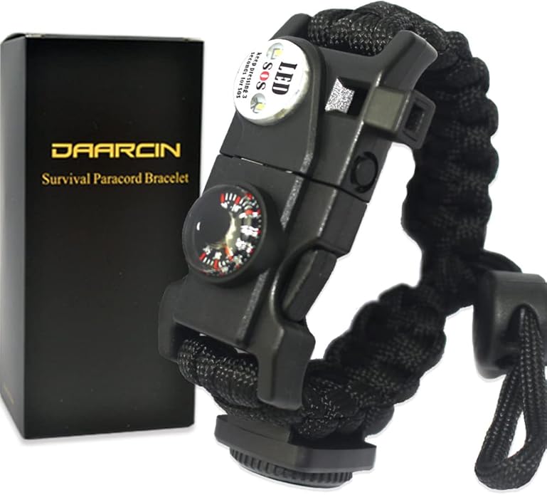 Survival Paracord Bracelet,Fire Starter,Waterproof SOS Light, Compass, Whistle, Adjustable AK87 20 in 1,Outdoor Ultimate Tactical Survival Gear Set,Gift for Kids,Men