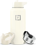 IRON °FLASK Camping & Hiking Hydration Flask with Straw, Wide Mouth Insulated Stainless Steel Sports Water Bottle - 32 oz Cashmere Cream