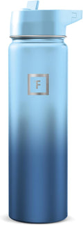 IRON °FLASK Camping & Hiking Hydration Flask with Straw, Wide Mouth Insulated Stainless Steel Sports Water Bottle - Blue Waves 24 oz - Straw (1 Lid)