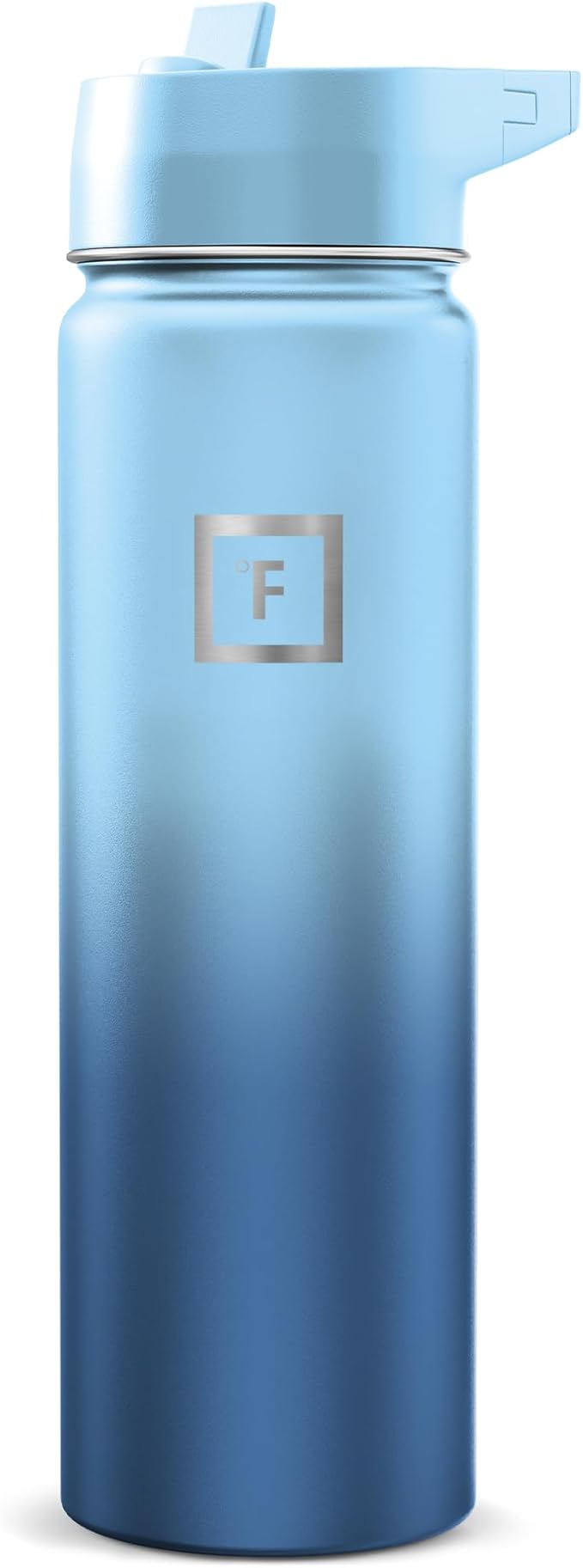 IRON °FLASK Camping & Hiking Hydration Flask with Straw, Wide Mouth Insulated Stainless Steel Sports Water Bottle - Blue Waves 24 oz - Straw (1 Lid)