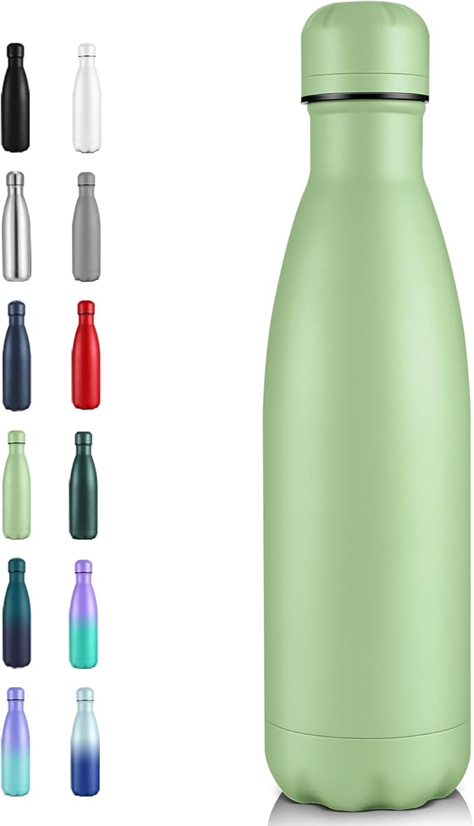 Volhoply 17oz Insulated Stainless Steel Water Bottle, Double Wall Vacuum Flask, Keeps Cold 24h & Hot 12h, Available in Packs of 1, 4, or 8（Green,1 Pack）