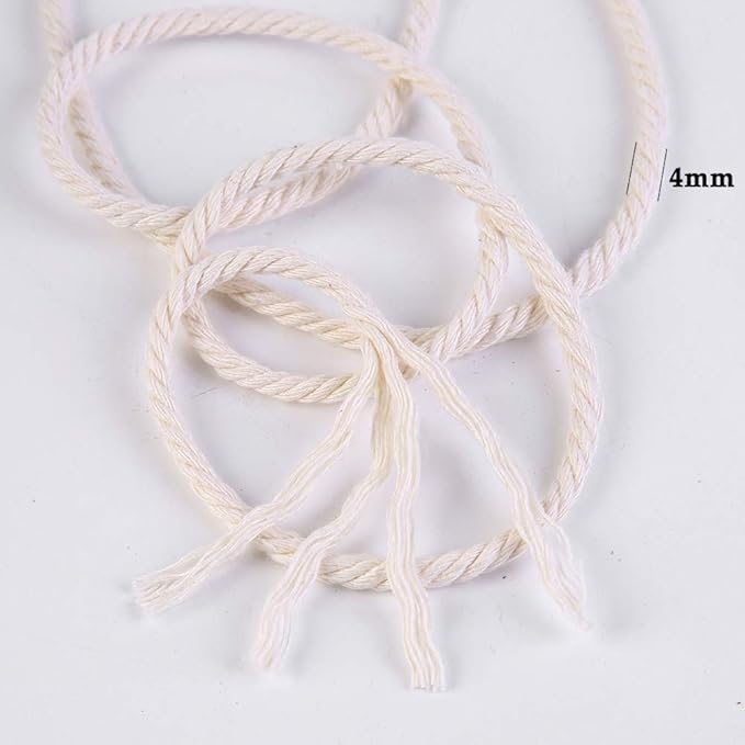Macrame Cord 4mm x 109Yards 100% Natural Cotton Macrame Rope Cotton Cord for Handmade Macrame Supplies, Wall Hanging, Plant Hangers, Crafts, Knitting, Decorative Projects