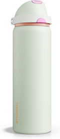 Insulated Water Bottle with Straw - Encool Stainless Steel Water Bottle with Push Button Lid, Leak-Proof & BPA-Free, Keeps Cold for 24 Hours for Sports, Travel, Gym (32 oz, Geyser Green)